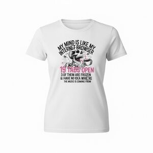 White Skull Graphic Tee with‎ Pink Accents